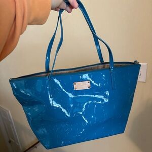 Kate Spade Schoolbox Sophie Blue Patent Leather Tote WKRU1603 Large Zip Tote